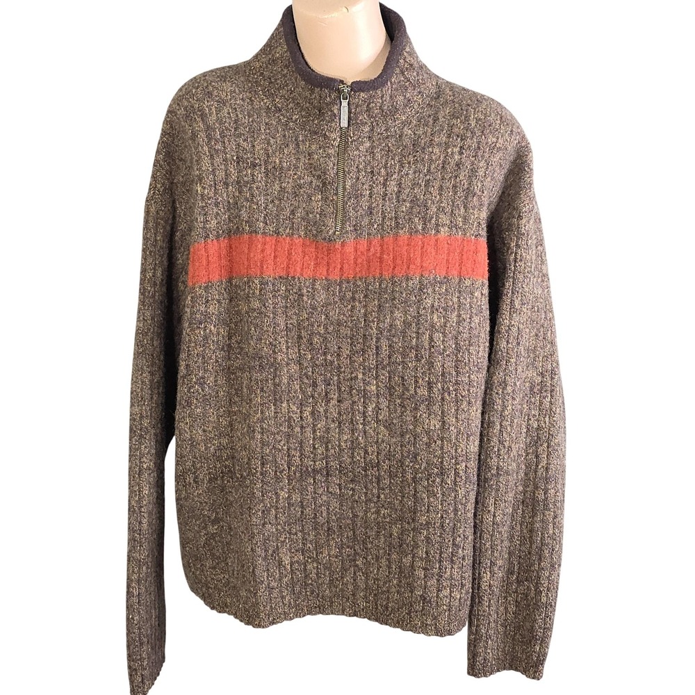 American Eagle Outfitters‎ Sweater Mens 2XL Brown Wool Half Zip Mock Neck Stripe